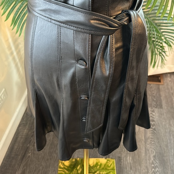 Alice + Olivia OFRA VEGAN LEATHER MINI DRESS WITH TIE BELT, Size 2, $465 - Picture 14 of 15